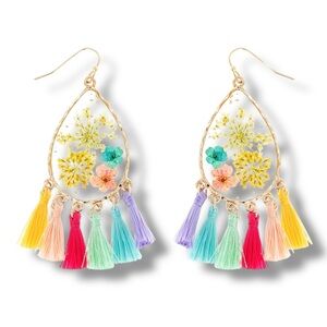 LuLu LaLa dried flowers glass multicolor tassel earrings